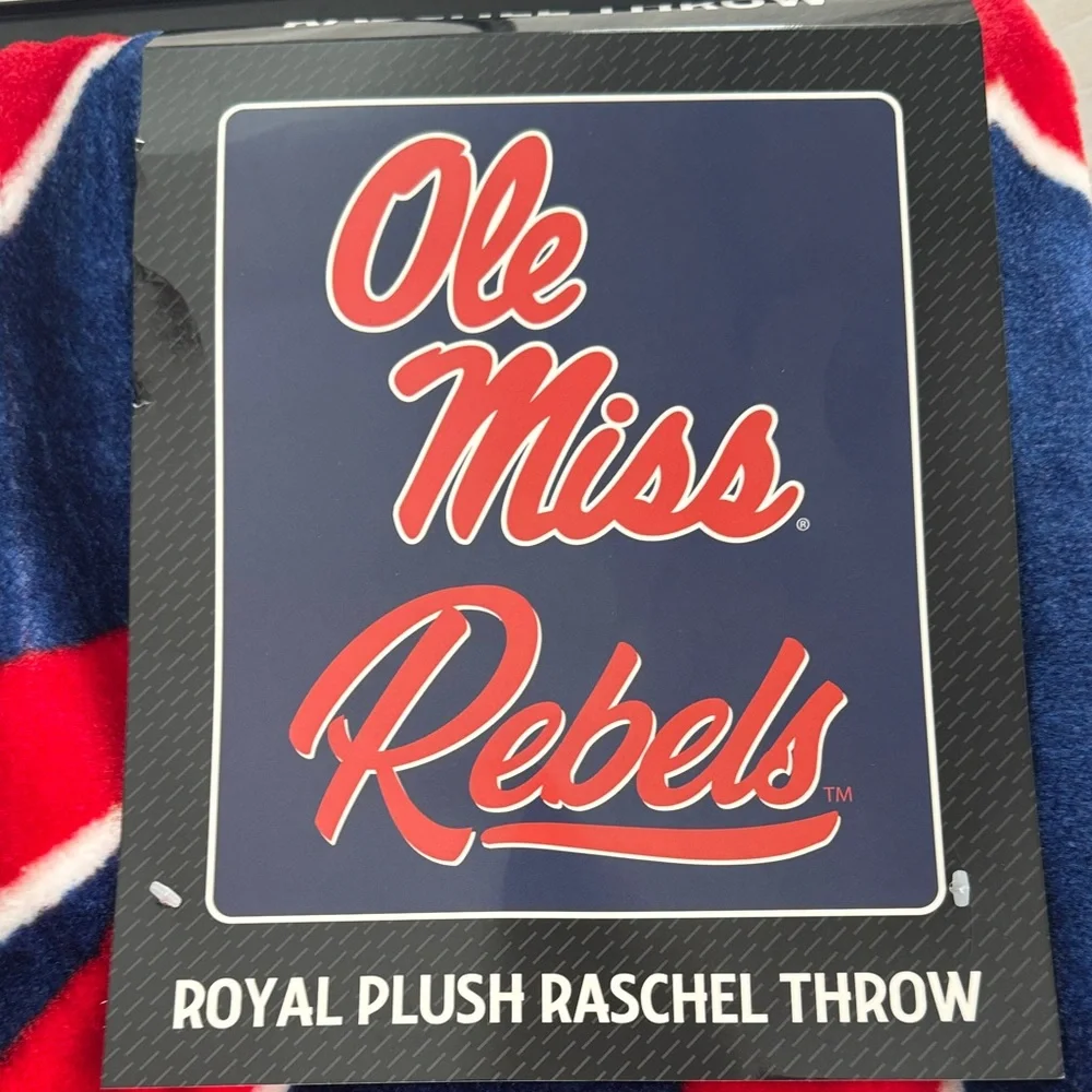 Ole Miss Throw Blanket Royal Plush Raschel - Blue